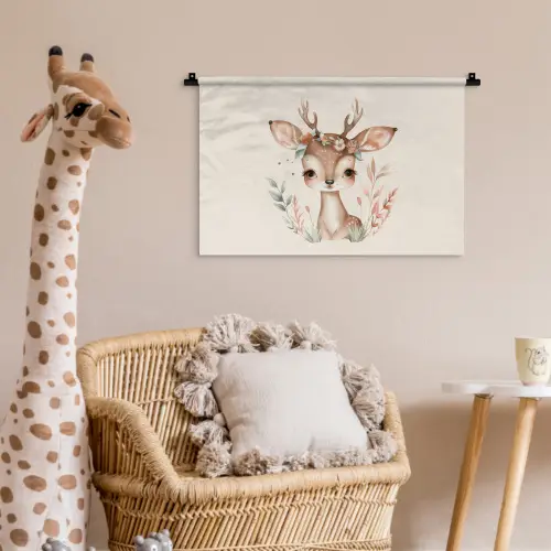Hert - Bohemian - Bloemen - Bosdieren Wandkleed katoen klein -wsfeer5_kind