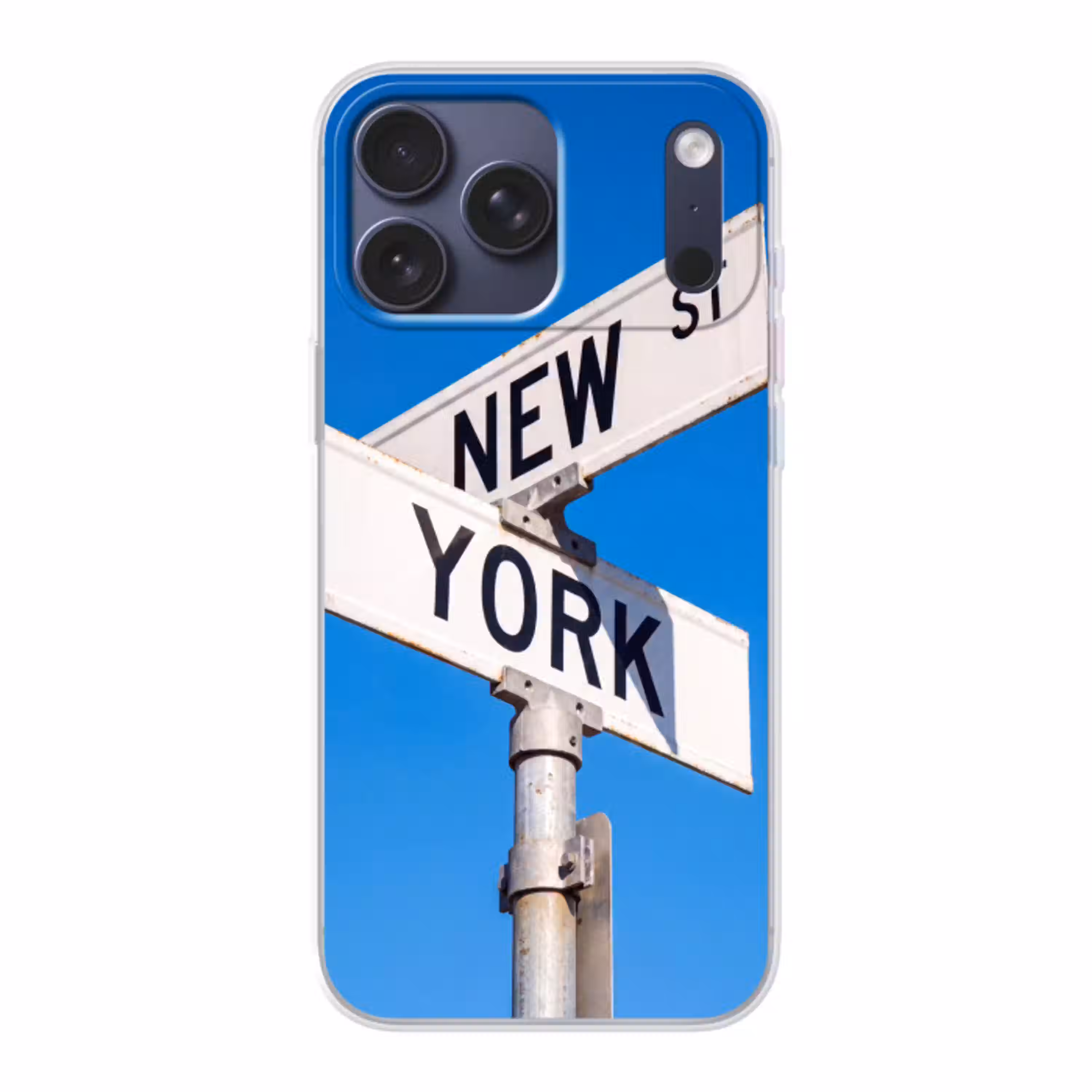 New York - Straatbord - Stad - Urban - Blauw Telefoonhoesje iPhone 17 Pro Max klein -3d
