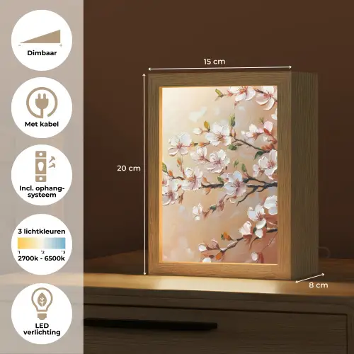 Bloesemtakken - Schilderachtig - Roze Light Box met kabel (Tafellamp) klein -USP_NL