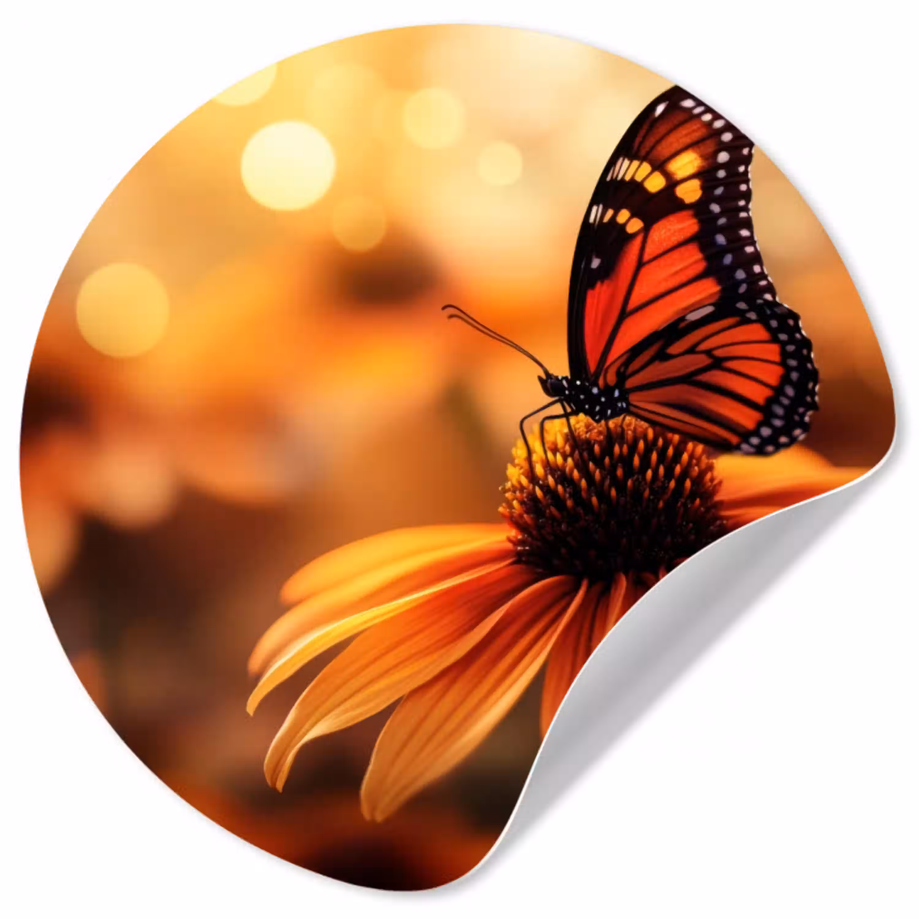 Vlinder - Bloemen - Oranje Wandcirkel behangsticker klein -3d