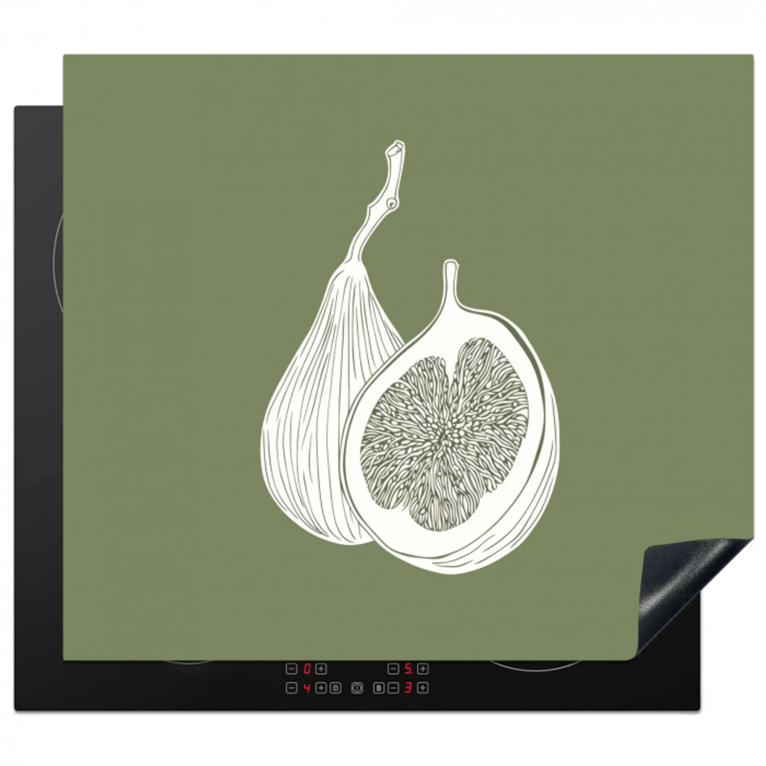 Vijgen - Minimalistisch - Getekend - Mosgroen Inductie beschermer vinyl 3mm middel -3d