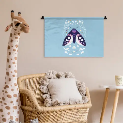 Bladeren - Wit - Vlinder - Insect Wandkleed katoen klein -wsfeer5_kind