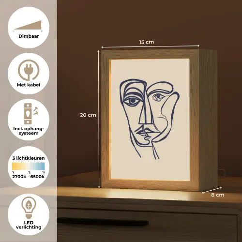 Minimalistisch - Lijnillustratie - Beige - Donkerblauw Light Box met kabel (Tafellamp) klein -USP_NL
