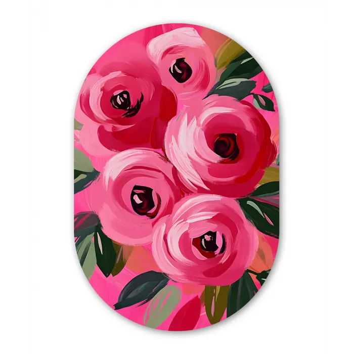 Bloemen - Verf - Roze Wandcirkel Ovaal Glas middel -3d