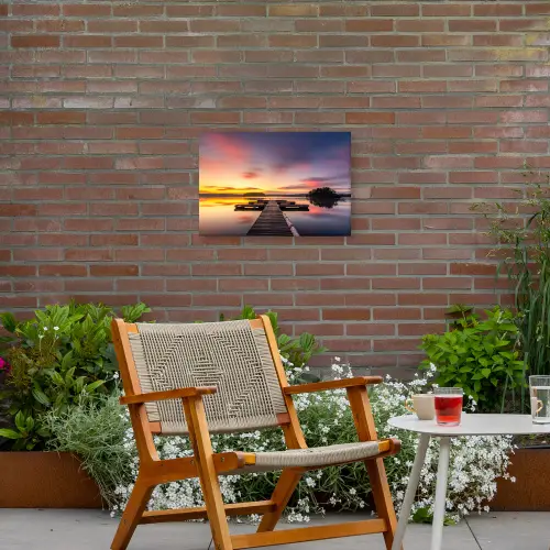 Steiger - Zonsondergang - Water - Zee - Reflectie Tuinposter op houten frame 2 cm dik klein -sfeer3