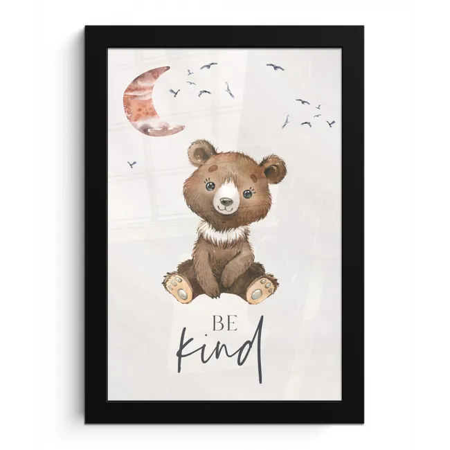 Spreuken - Be kind - Kinderen - Teddybeer - Waterverf fotolijst zwart zonder passe partout klein -3d