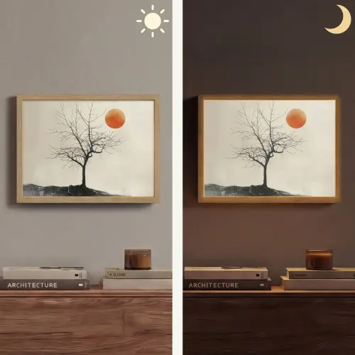 Boom - Zon - Modern - Landschap Light Box met batterij (Wandlamp) middel -sfeer3