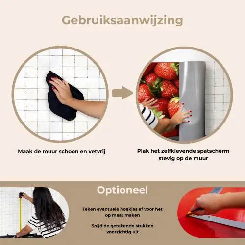 Aardbei - Fruit - Rood keuken achterwand spatscherm klein -gebruiksaanwijzing_NL