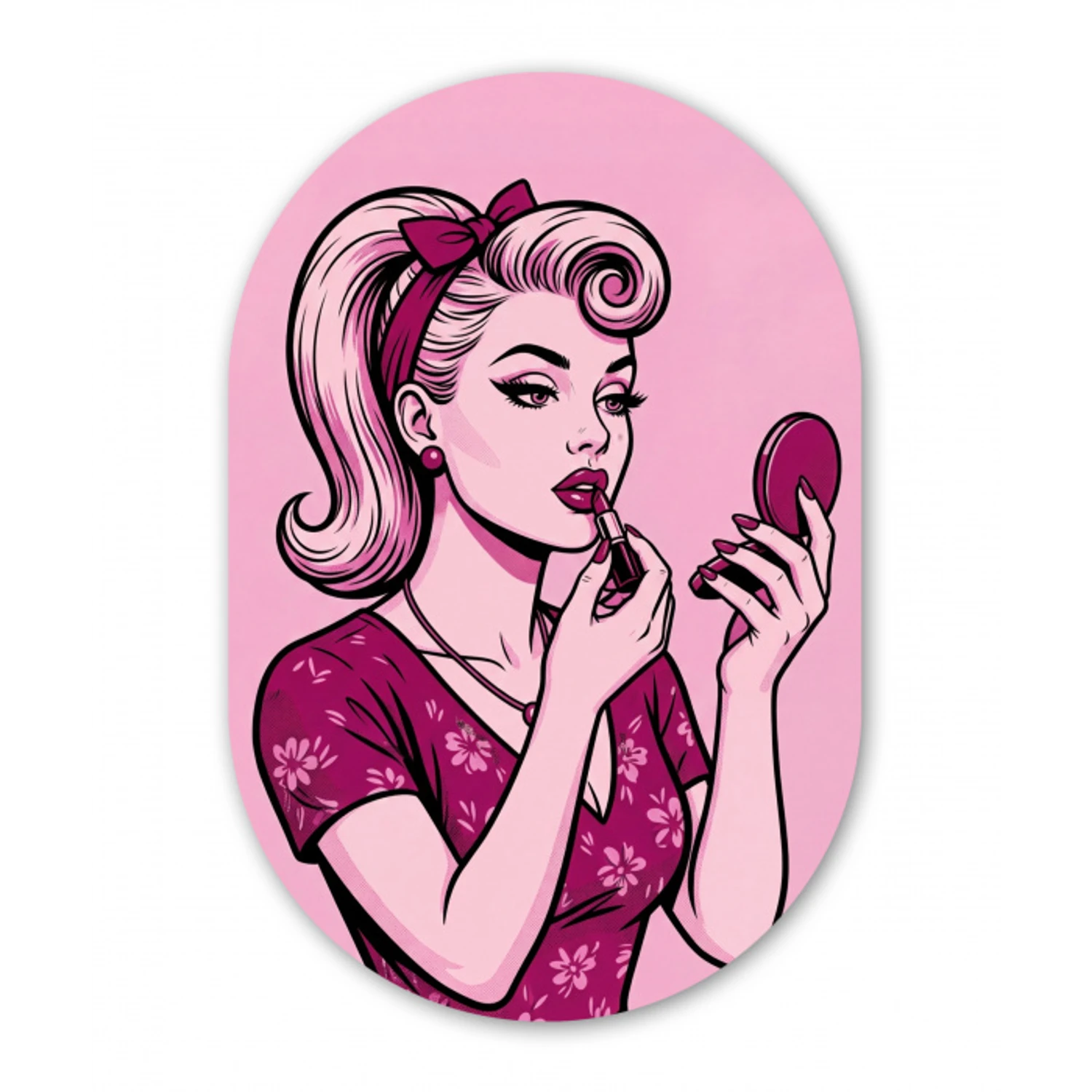 Vintage - Vrouw - Roze Wandcirkel Ovaal Forex klein -3d