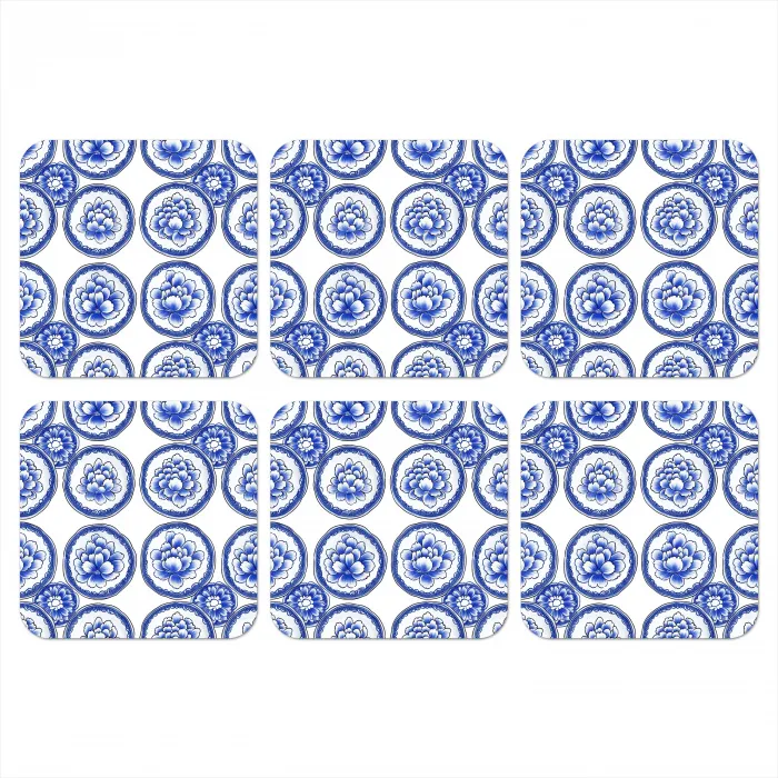 Cirkels - Bloemen - Blauw onderzetter kurk middel 366 -3d