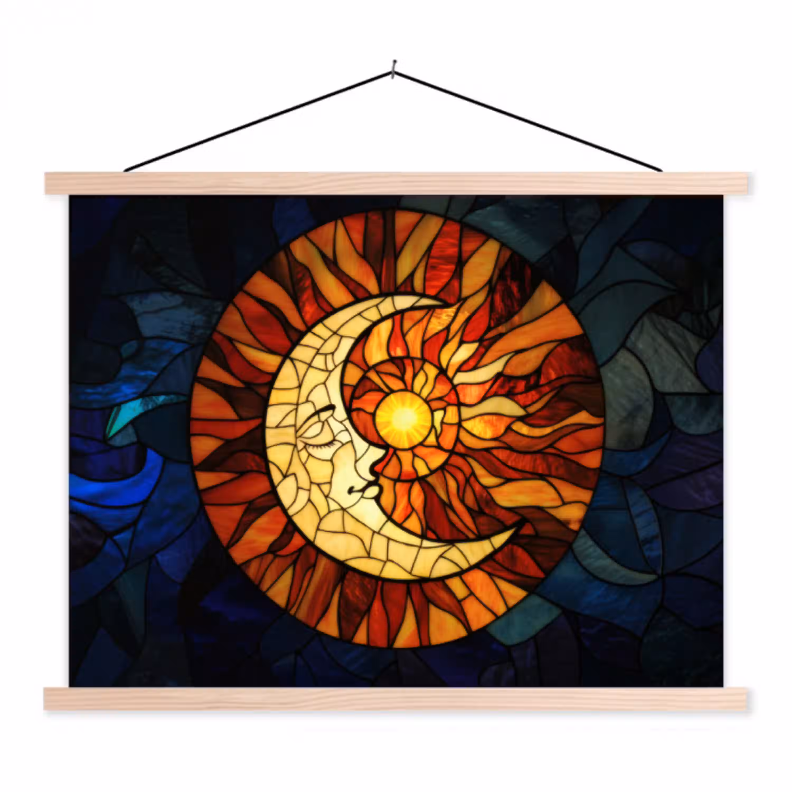 Mozaïek - Glas - Maan - Donkerblauw textielposter latten blank klein -3d