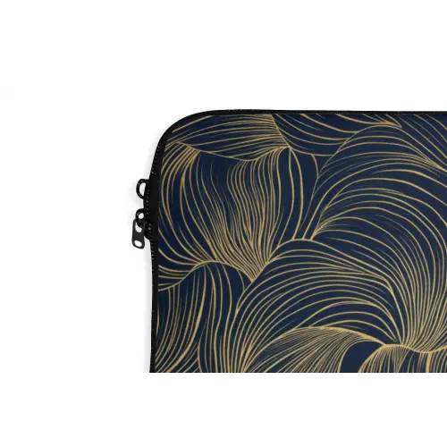 Abstract - Lijnen - Blauw - Goud laptophoes neopreen klein 279 -detail