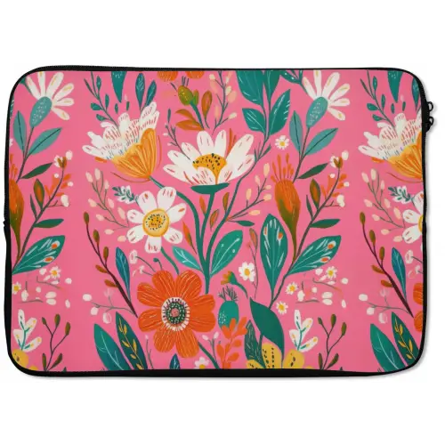 Roze - Bloemen - Wit - Oranje laptophoes neopreen klein -zkaufland3dotto