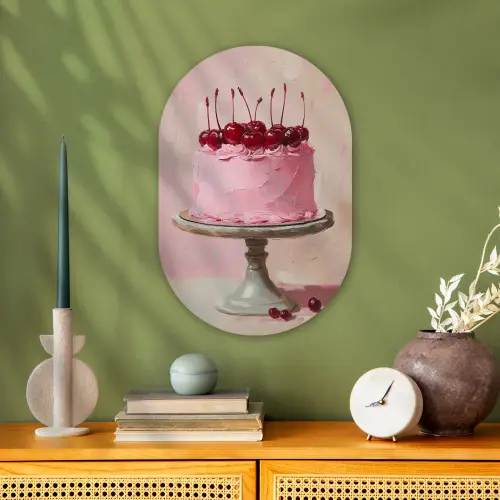 Taart - Pink - Cherry Wandcirkel Ovaal Forex klein -sfeer2