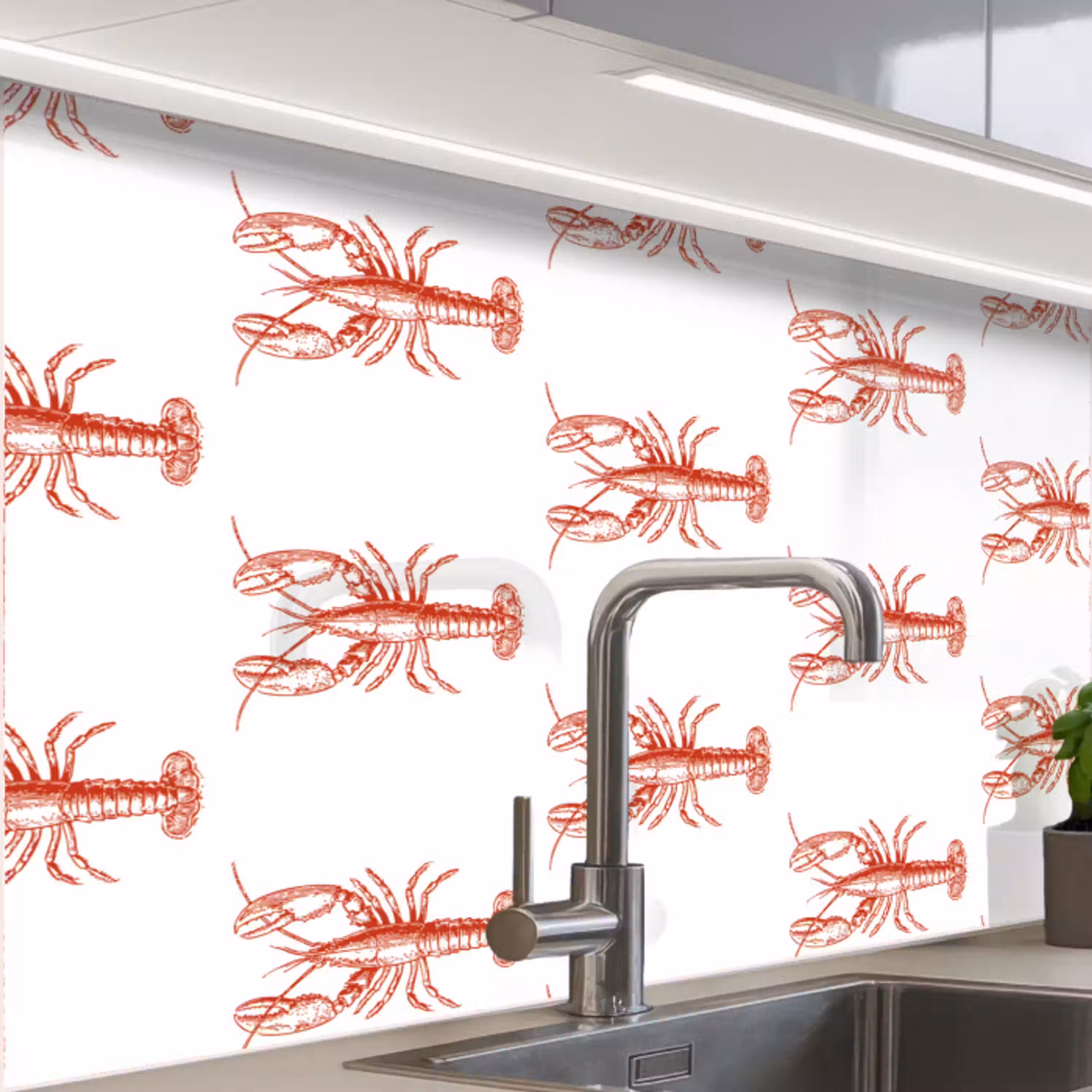 Kreeften - Rood - Patroon keuken achterwand 2 middel -zzzz3d_schuin
