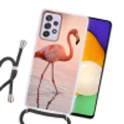 Flamingo - Water - Roze Hoesje Samsung Galaxy A52 5G met koord klein -sfeer1