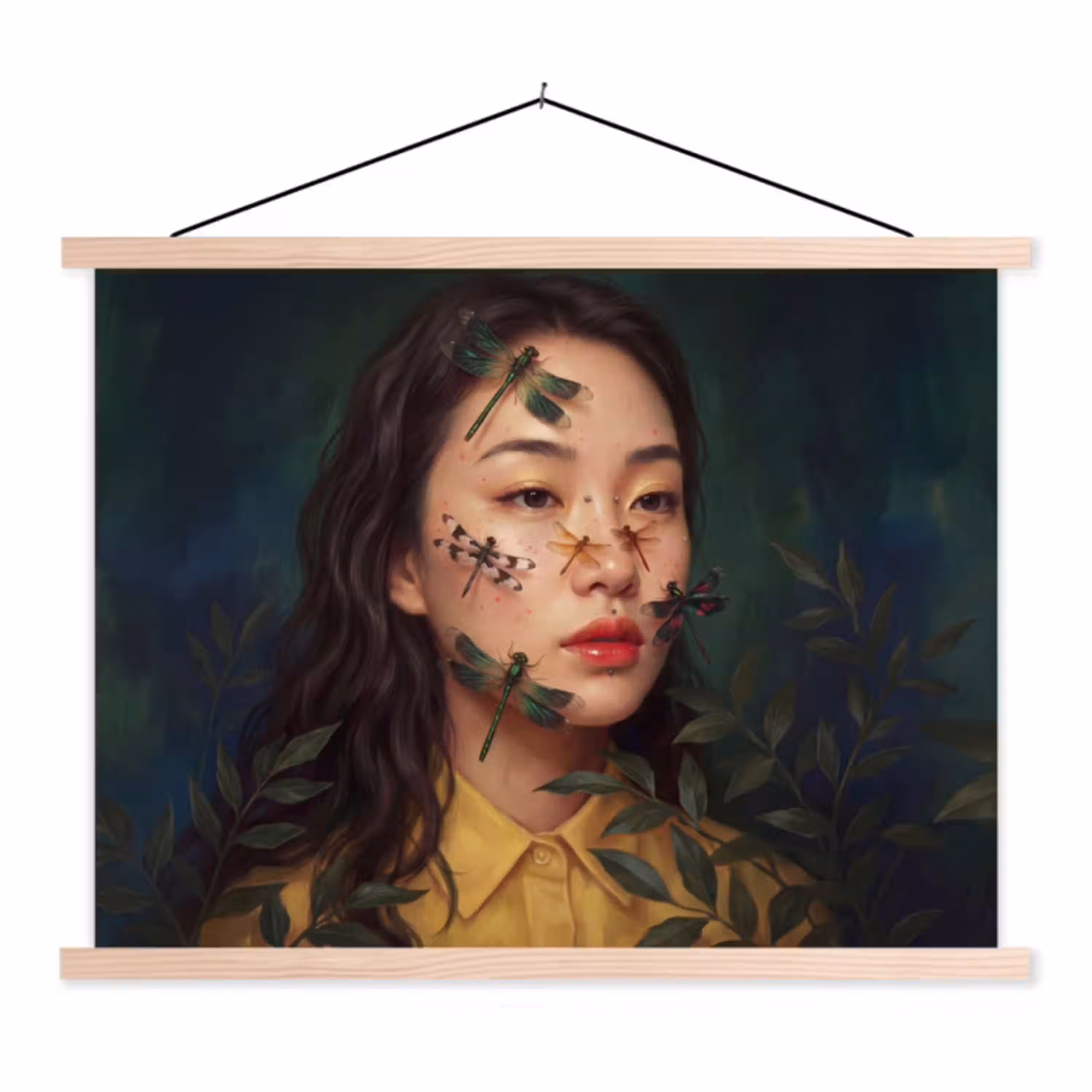 Vrouw - Insecten - Natuur - Portret - Groen textielposter latten blank klein -3d