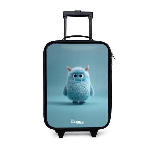 Blauw pluizig monster met hoorns Kinderkoffer - Zwart klein -3d