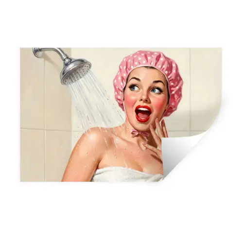 Vrouw - Douche - Roze Muursticker klein -3d