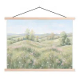 Bloemen veld - Bloemen - Groen textielposter latten blank klein -3d