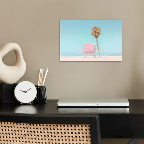 Palmboom - Strandhuis - Roze poster papier klein -sfeer1