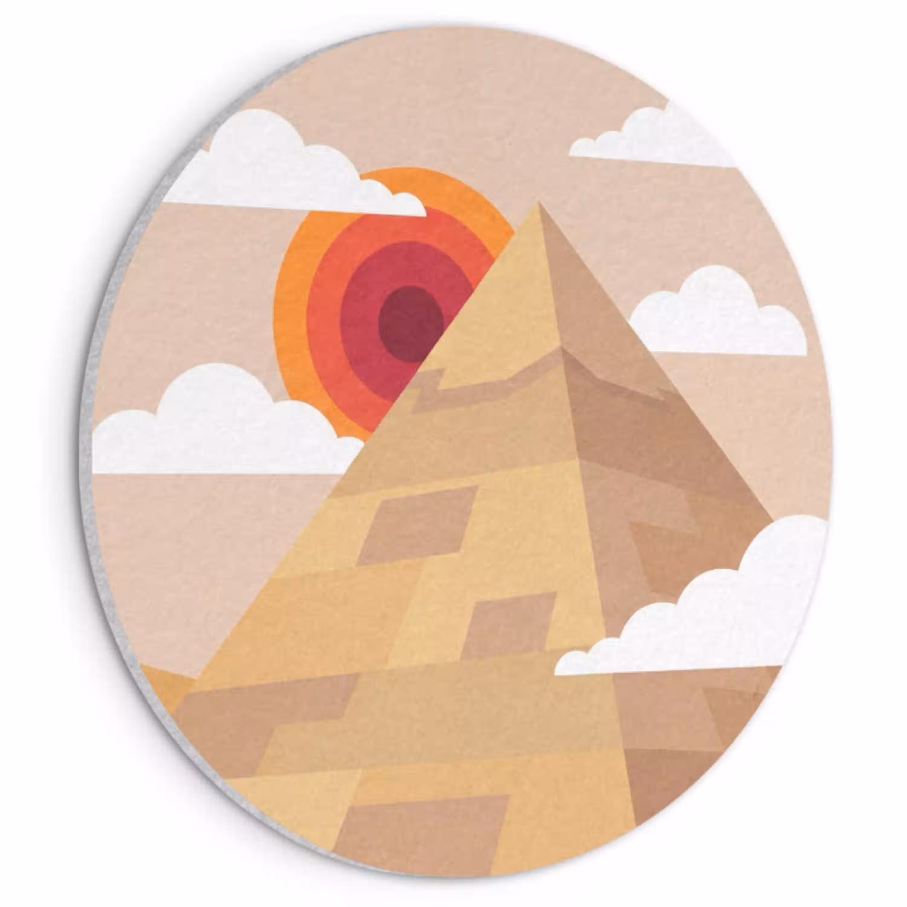 Piramide - Zon - Woestijn - Modern - Oranje Akoestische PET Vilt - Rond klein -3d