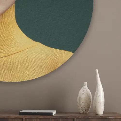 Vrouw - Hoed - Geel Akoestische PET Vilt - Rond klein -sfeer5_closeup