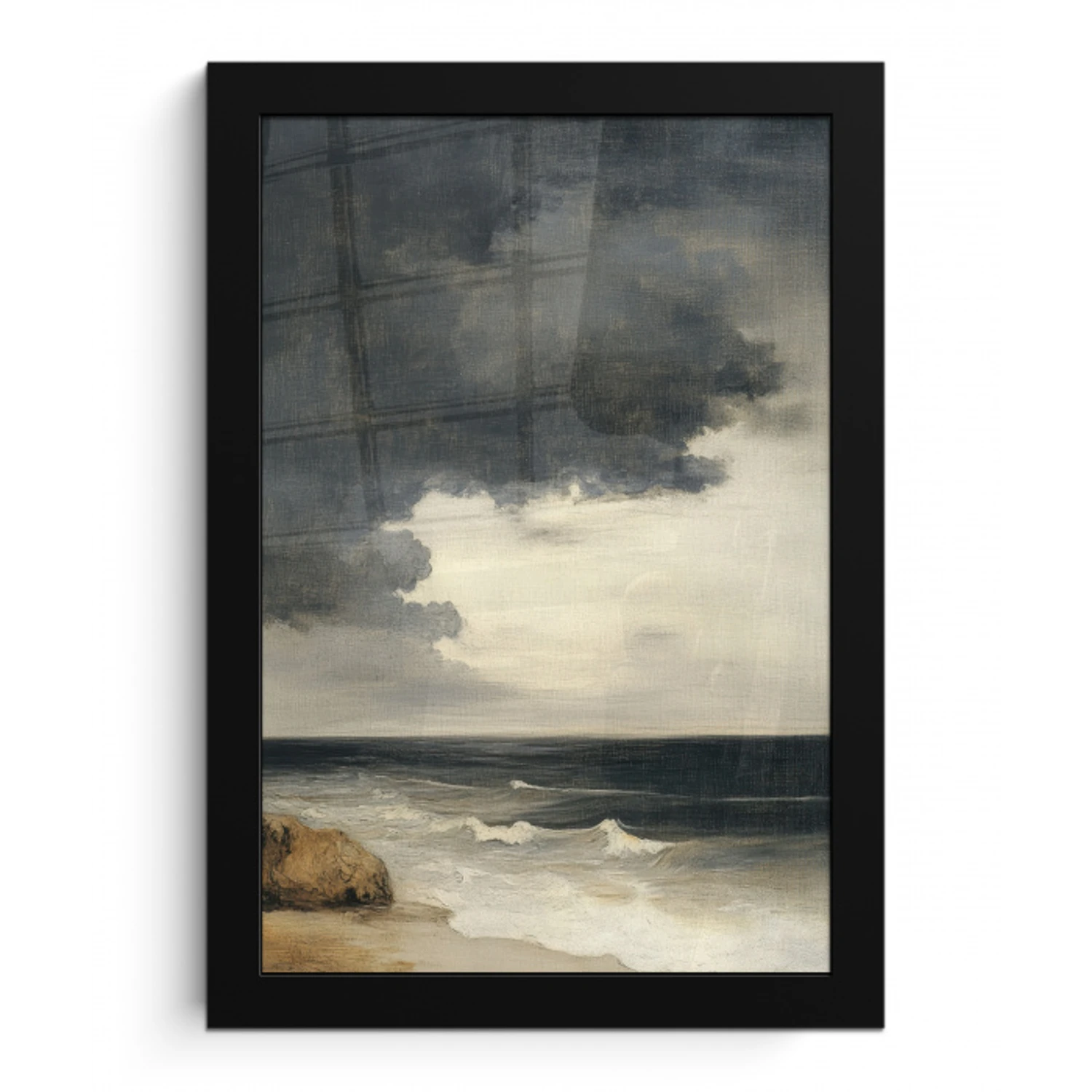 Kust - Golven - Rots - Storm fotolijst zwart zonder passe partout klein -3d