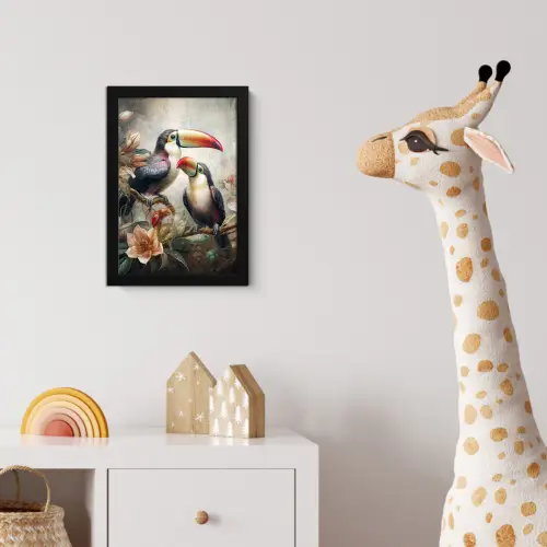 Toekan - Vogels - Bloemen - Jungle fotolijst zwart zonder passe partout klein -usfeer4_kinderkamer