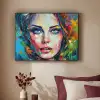 Gezicht - Vrouw - Olieverf - Kleurrijk - Kunst Textielframe zwart klein -sfeer1