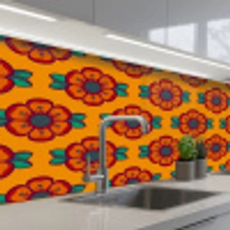 Design - Retro - Rozen - Oranje keuken achterwand 2 middel 871 -3d_schuin