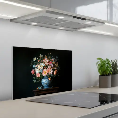 Roze - Bloemen - Vaas - Kleuren keuken achterwand spatscherm klein -3d_schuin