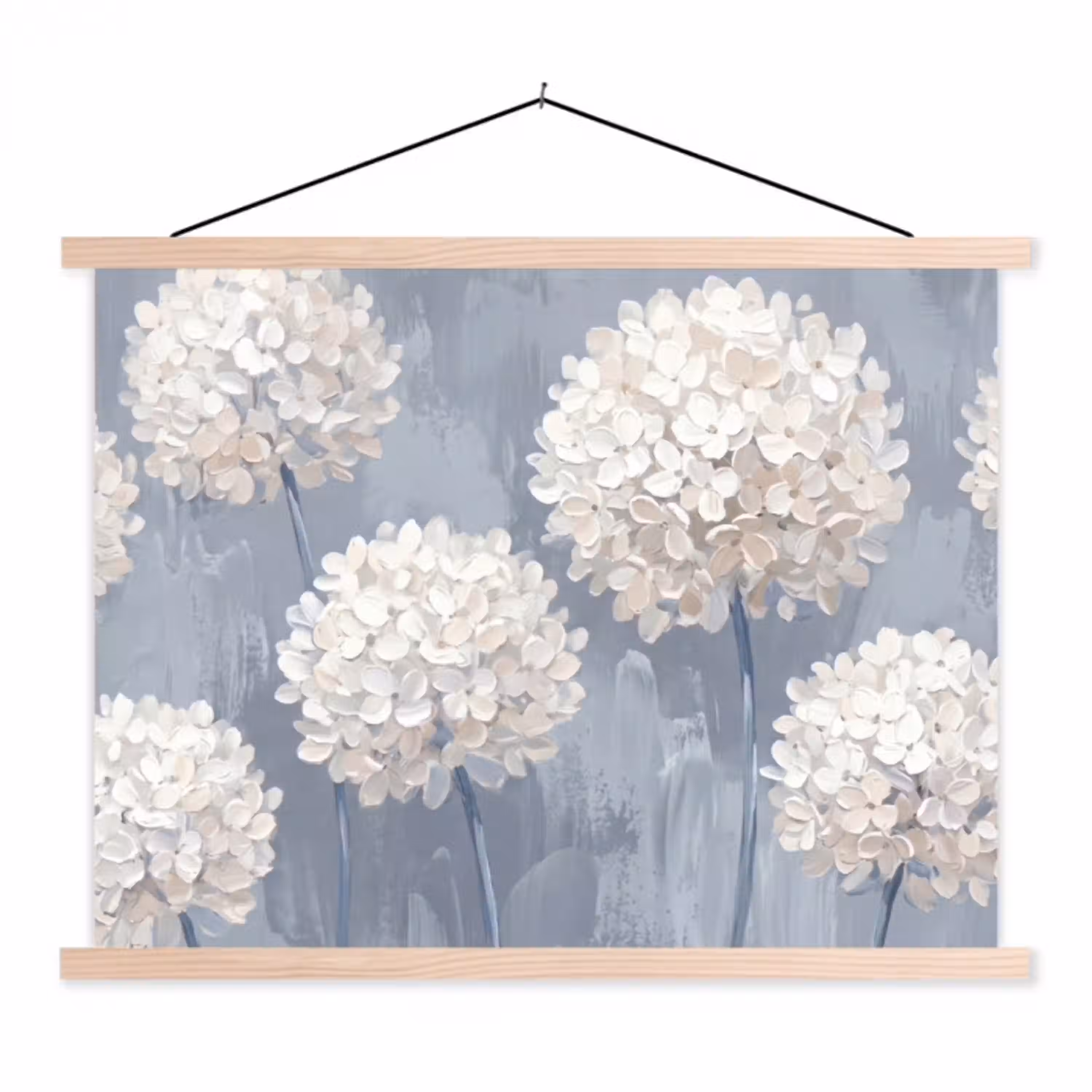 Bloemen - Illustratie - Blauw textielposter latten blank klein -3d