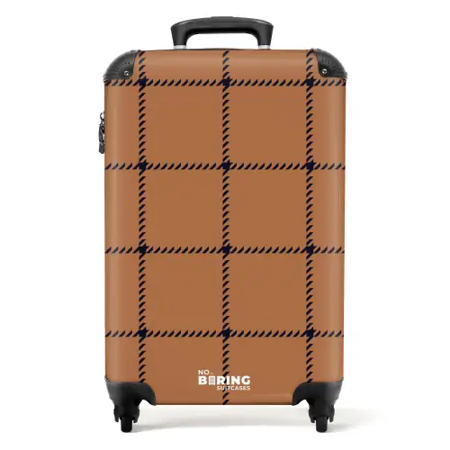 Ruitpatroon met visgraatlijnen in bruin en zwart NBS - Handbagage koffer - Kinderen Unisex middel -productfoto_recht