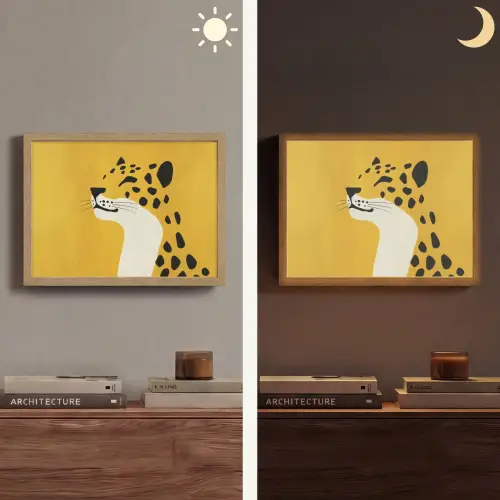 Cheetah - Illustratie - Geel Light Box met batterij (Wandlamp) middel -sfeer3