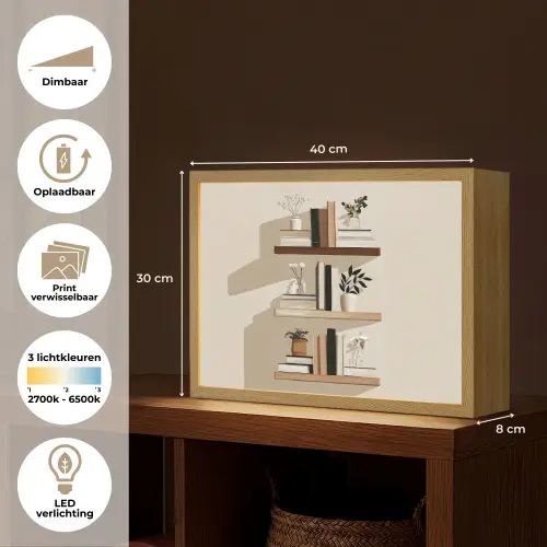 Plankjes - Boeken - Vaasjes - Planten Light Box met batterij (Wandlamp) middel -USP_websiteoverzichtNL