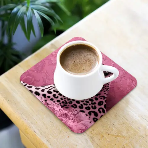 Panter - Luxe - Roze onderzetter kurk middel -sfeer5