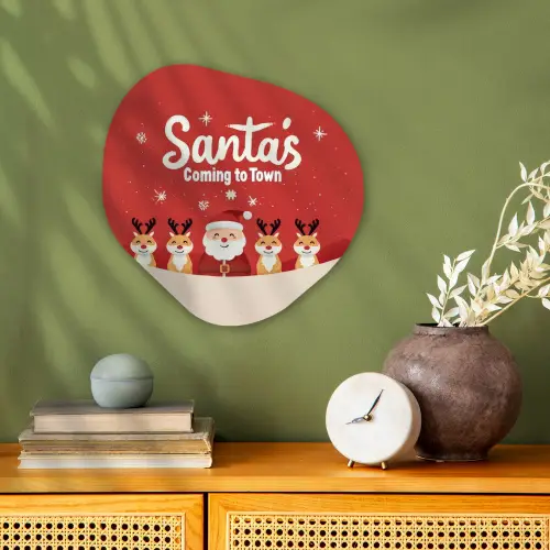 Illustratie - Kerstman - Rendieren - Rood Wandcirkel Organisch Forex 3mm klein -sfeer2
