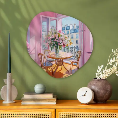 Pink - City - Bloemen Wandcirkel Organisch Aluminium middel -sfeer2