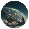 Astronaut - Kat - Glas - Stoel Wandcirkel kunststof plaat 5mm dik klein -3d