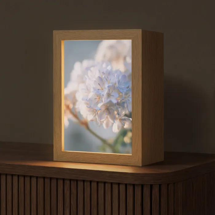 Bloemen - Lichtblauw - Wazig - Trosje Light Box met kabel (Tafellamp) klein -z3d_website