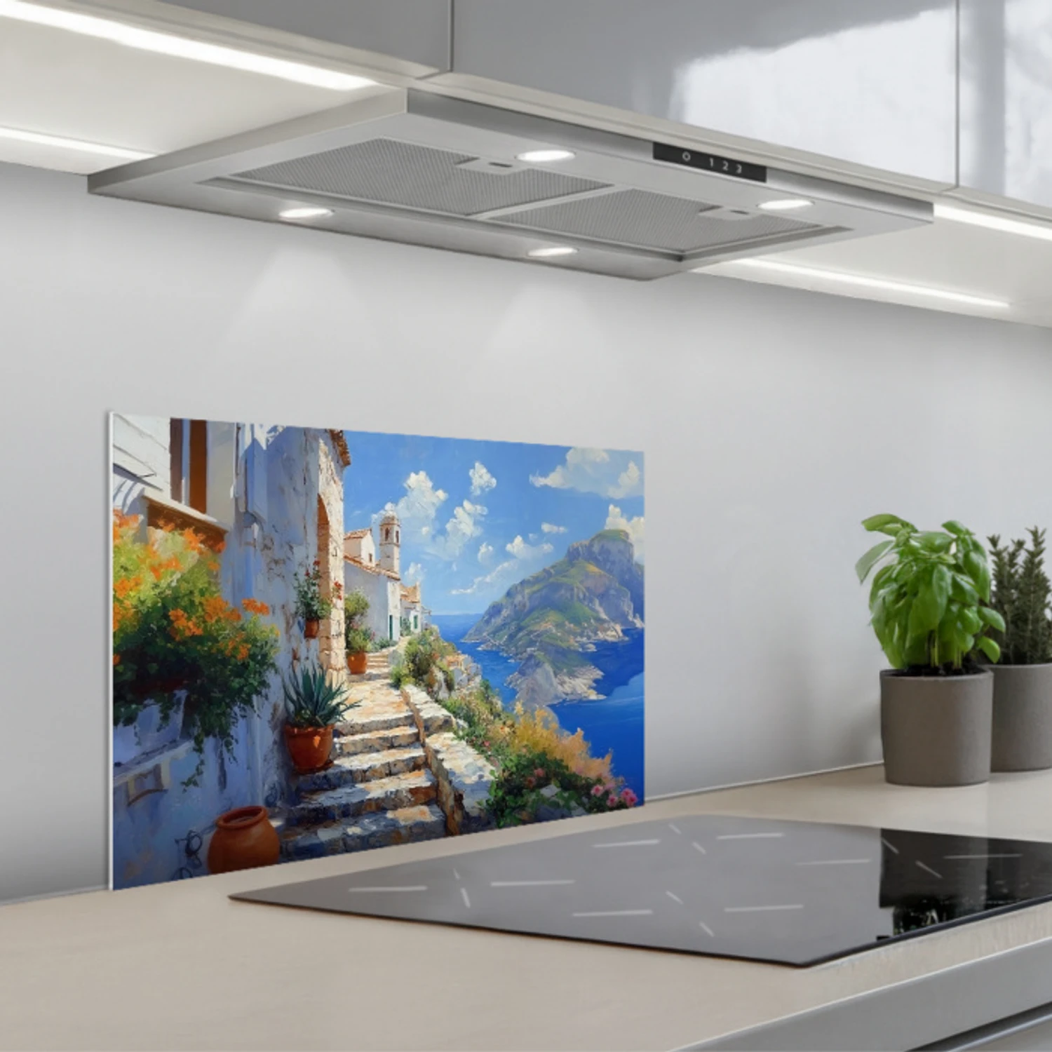 Trap - Huizen - Berglandschap - Zee keuken achterwand spatscherm klein -3d_schuin