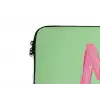 Mon cheri - Groen - Roze laptophoes neopreen klein -detail