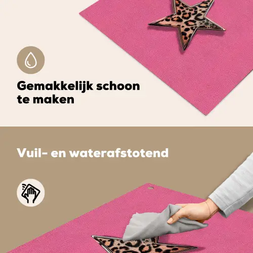 Ster - Luipaard - Print - Roze Inductie beschemer met haakjes middel -ky-schoon-nl
