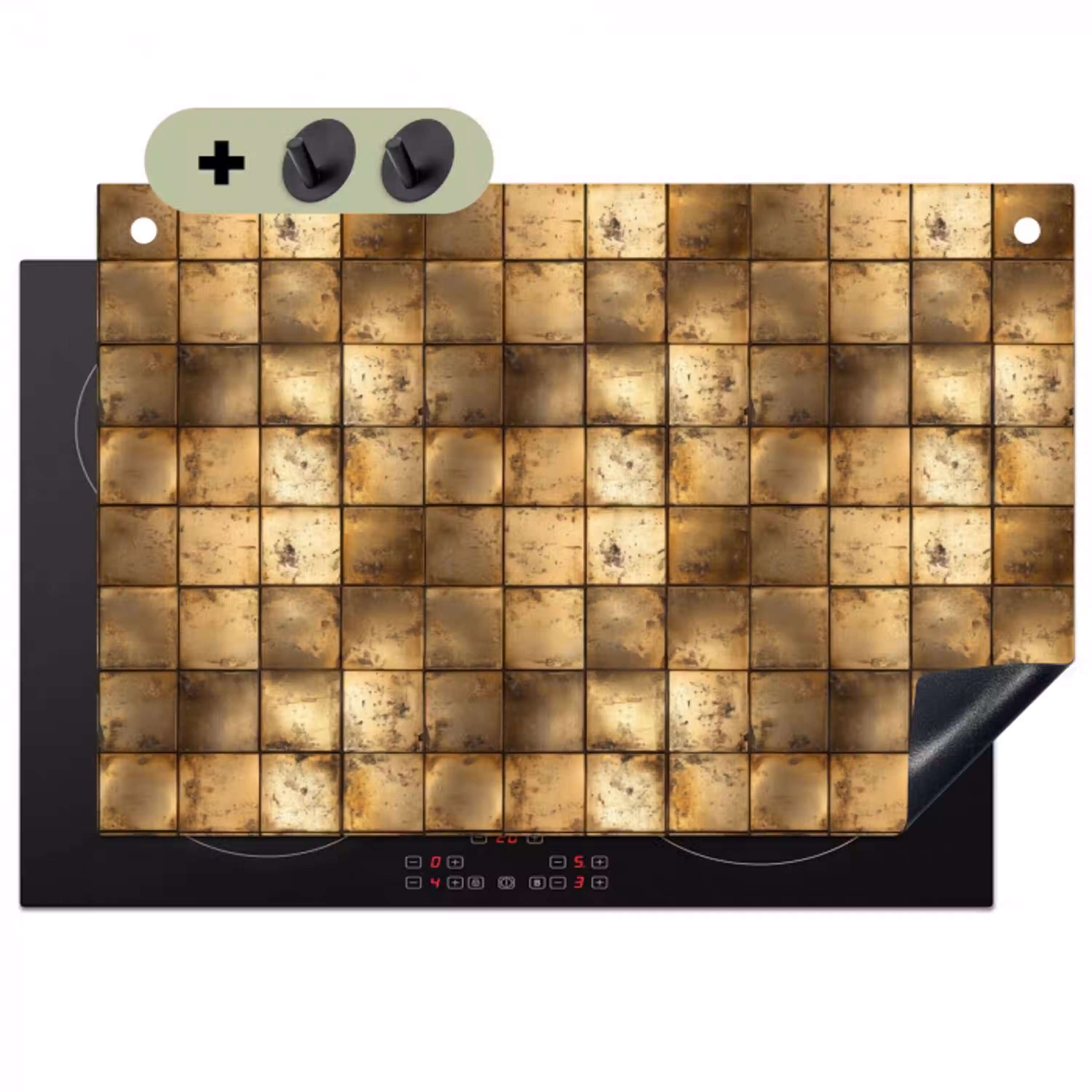 Geometrisch - Tegels - Goud Inductie beschemer met haakjes klein 777 -3d
