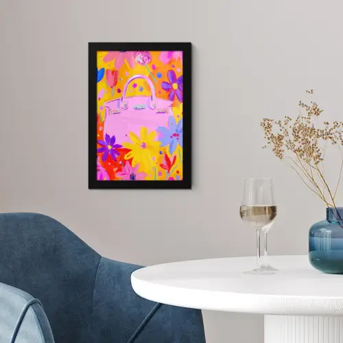 Tas - Roze - Bloemen fotolijst zwart zonder passe partout klein -sfeer4