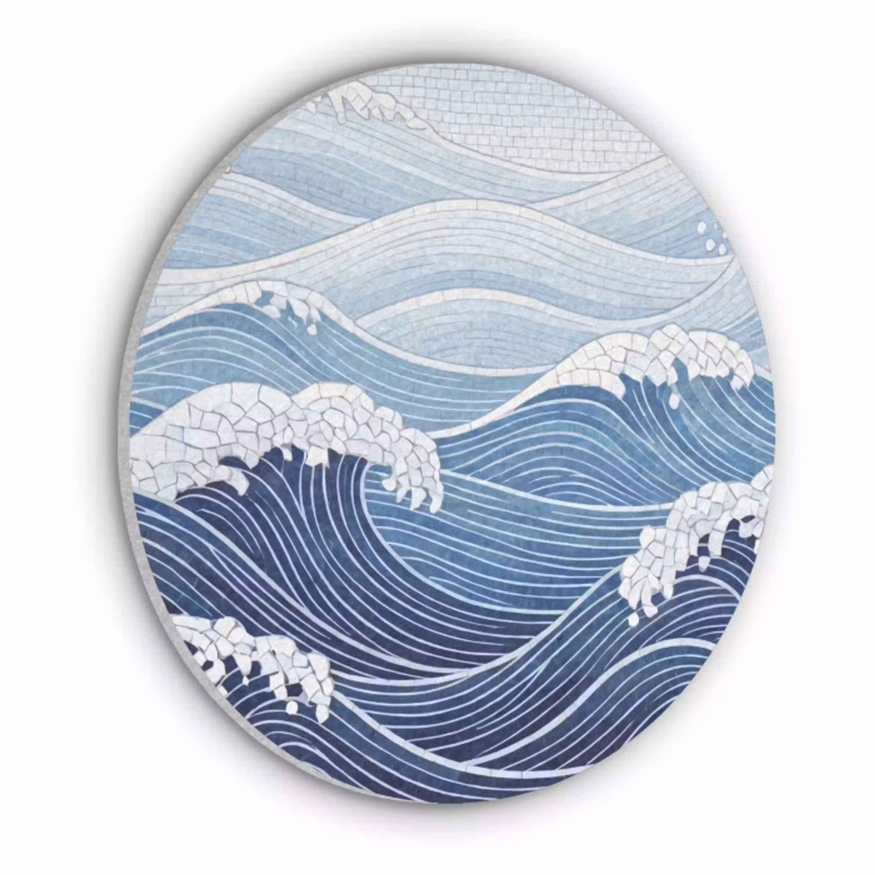 Water - Mozaïek - Landschap - Modern - Blauw Akoestische PET Vilt - Rond klein -3d
