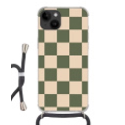 Schaakbord print - Groen - Beige - Blokjes Crossbody Case iPhone 14 middel -3d
