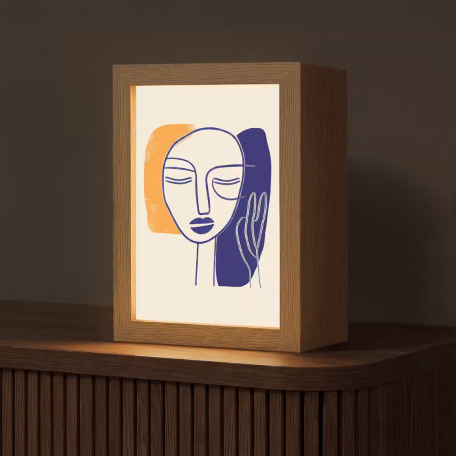 Tischlampe - Minimalistisch - Gesicht - Hand - Orange - Blau