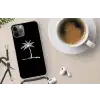 Palmboom - Wit - Zwart - Tropisch Hoesje iPhone 12 Pro met koord klein -oordop